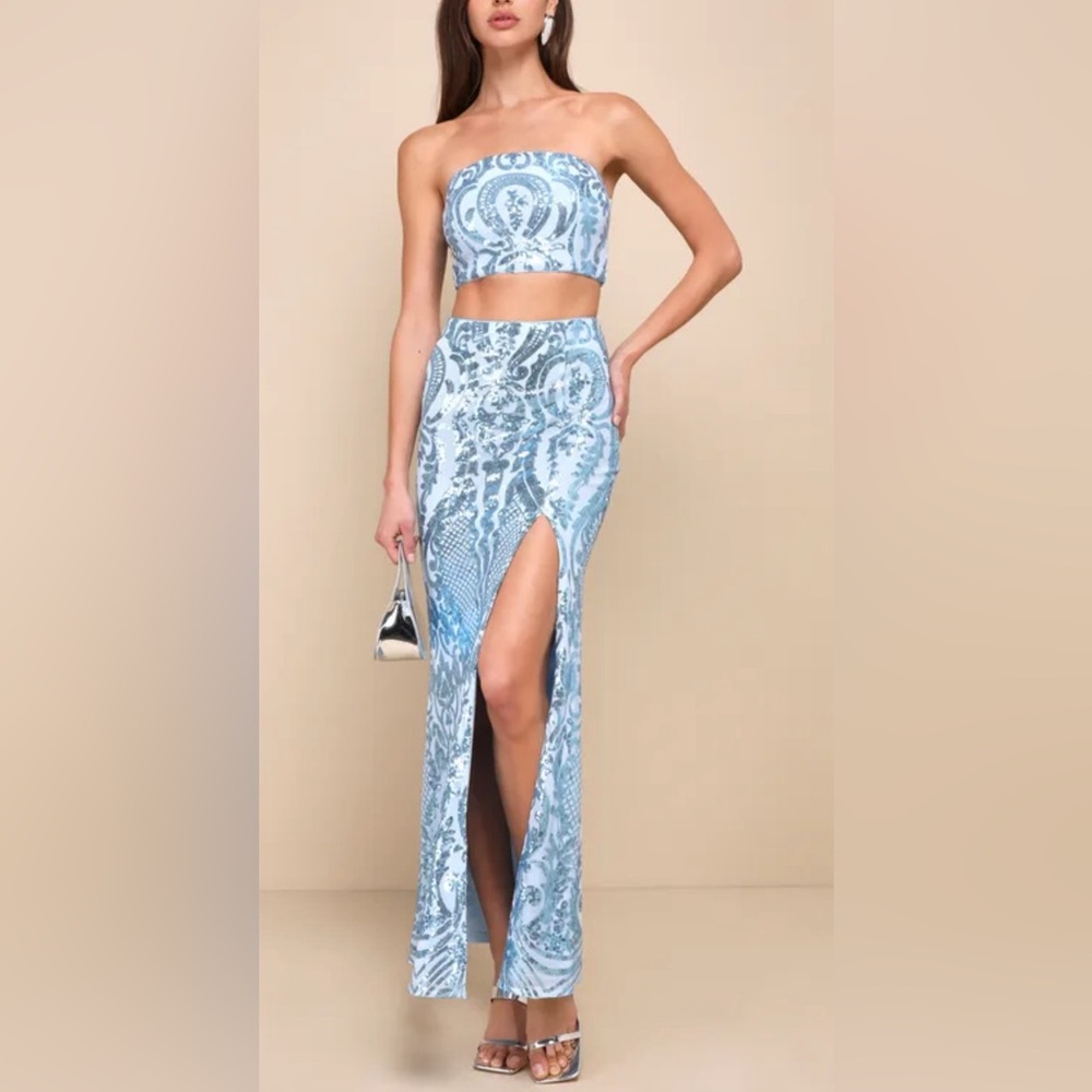 Two Piece Sequence Light Blue Set - image 1